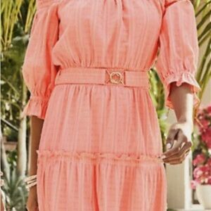 Lilly Pulitzer Orange Pink Ruffled Off-the-Shoulder Sundress NWT